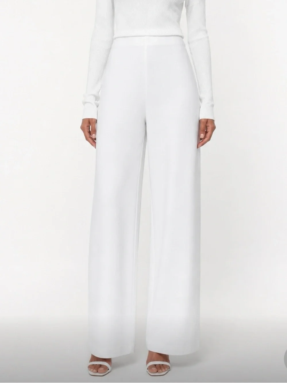 ZARA Women's Wide-Leg White Ponte Knit Pants Size L - Picture 1 of 6